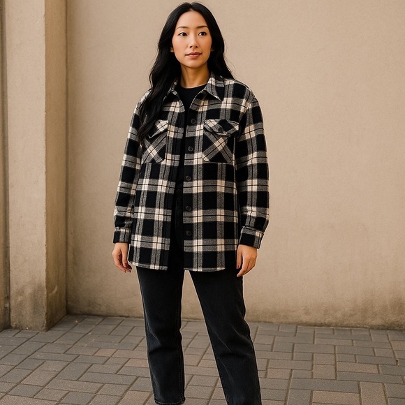 Women’s Plaid Shacket Black White Checkered Size XXL - Picture 1 of 8